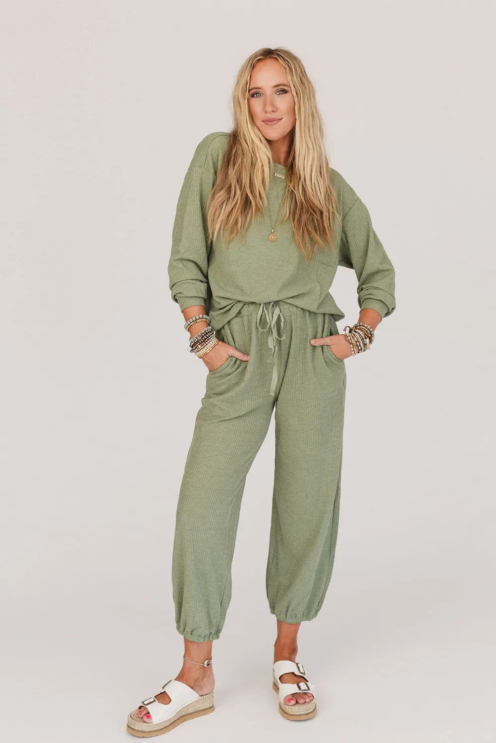 Swamp Waffle Knit Chest Pocket Top Jogger Pants Outfit
