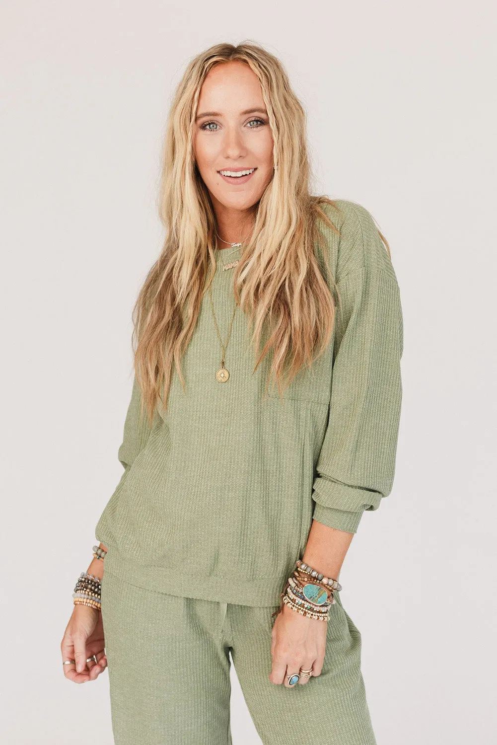 Swamp Waffle Knit Chest Pocket Top Jogger Pants Outfit