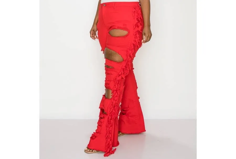 Tassel Distressed Flare Jeans