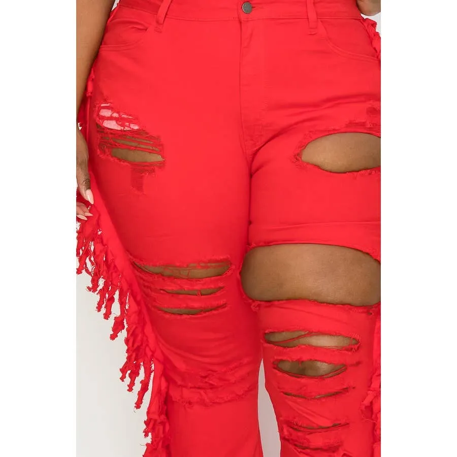 Tassel Distressed Flare Jeans
