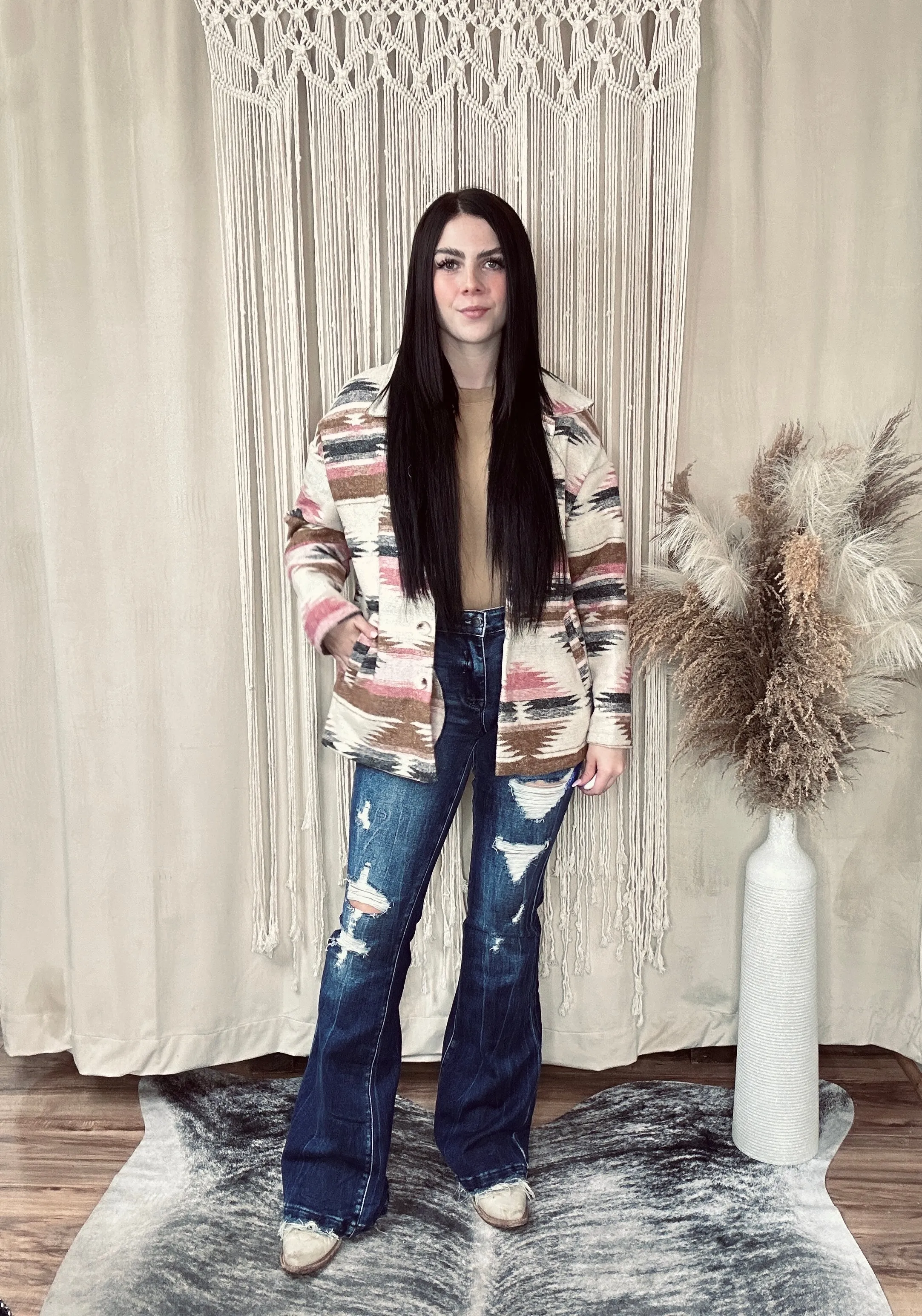 Taylor Mid Rise Dark Wash Distressed Flare
