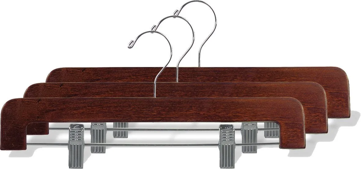 The Great American Hanger Company Deluxe Rounded Wooden Pant Hanger w/Adjustable Cushion Clips, Box of 50 Flat Wood Bottom Hangers w/Walnut Finish and Chrome Swivel Hook for Jeans Slacks or Skirt