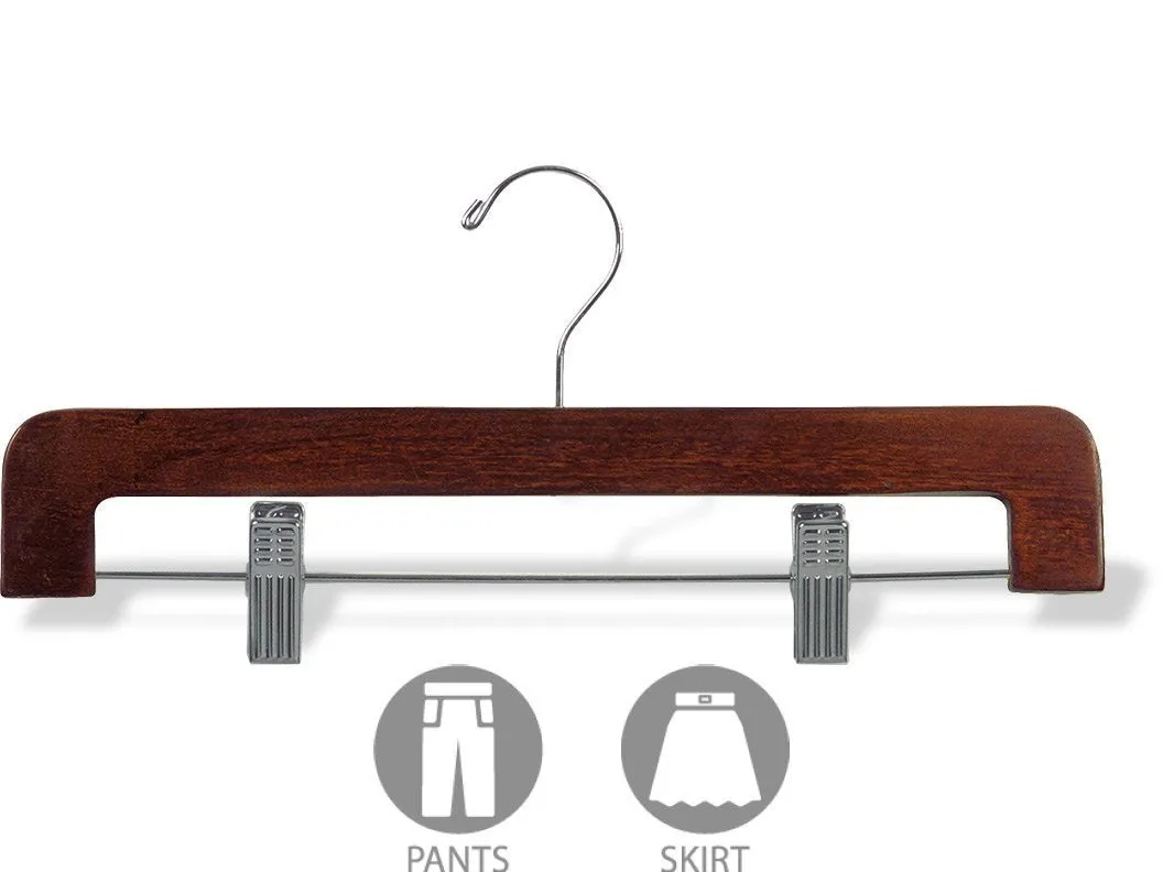 The Great American Hanger Company Deluxe Rounded Wooden Pant Hanger w/Adjustable Cushion Clips, Box of 50 Flat Wood Bottom Hangers w/Walnut Finish and Chrome Swivel Hook for Jeans Slacks or Skirt