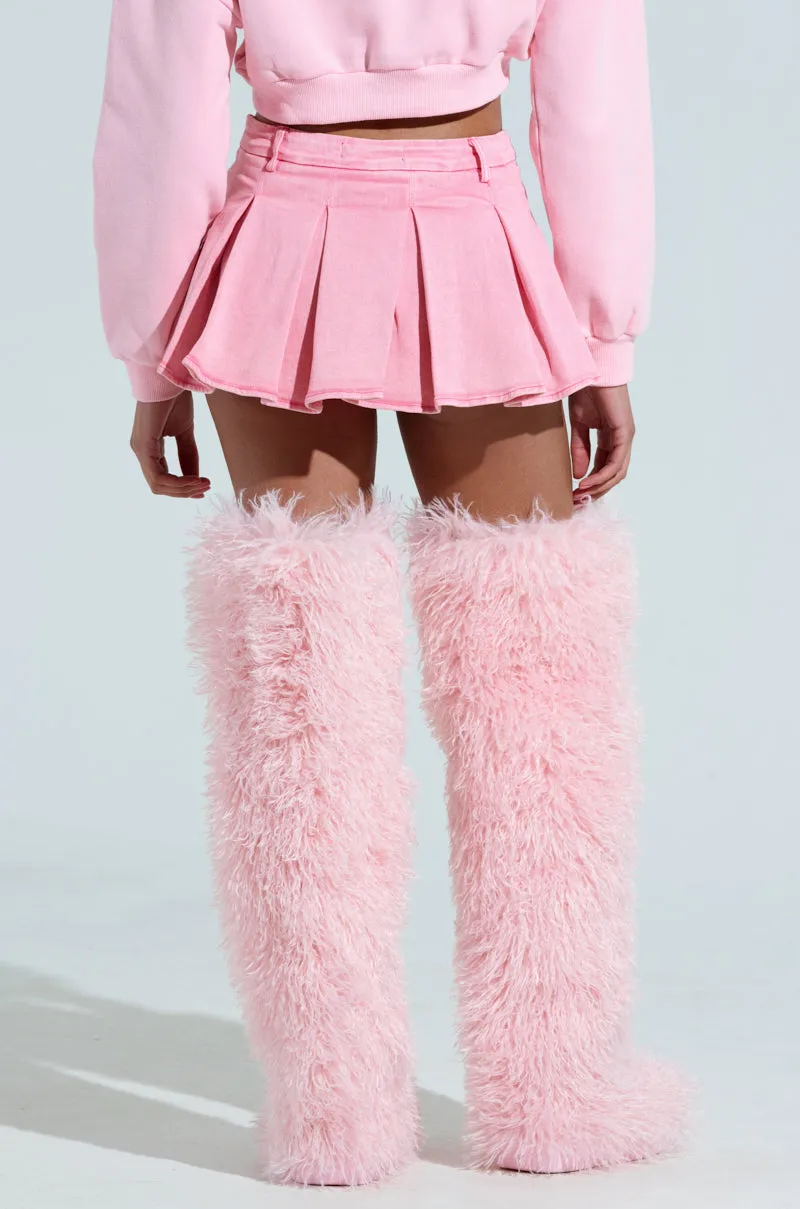 THOUGHT I KNEW YOU PINK DENIM PLEATED MINI SKIRT