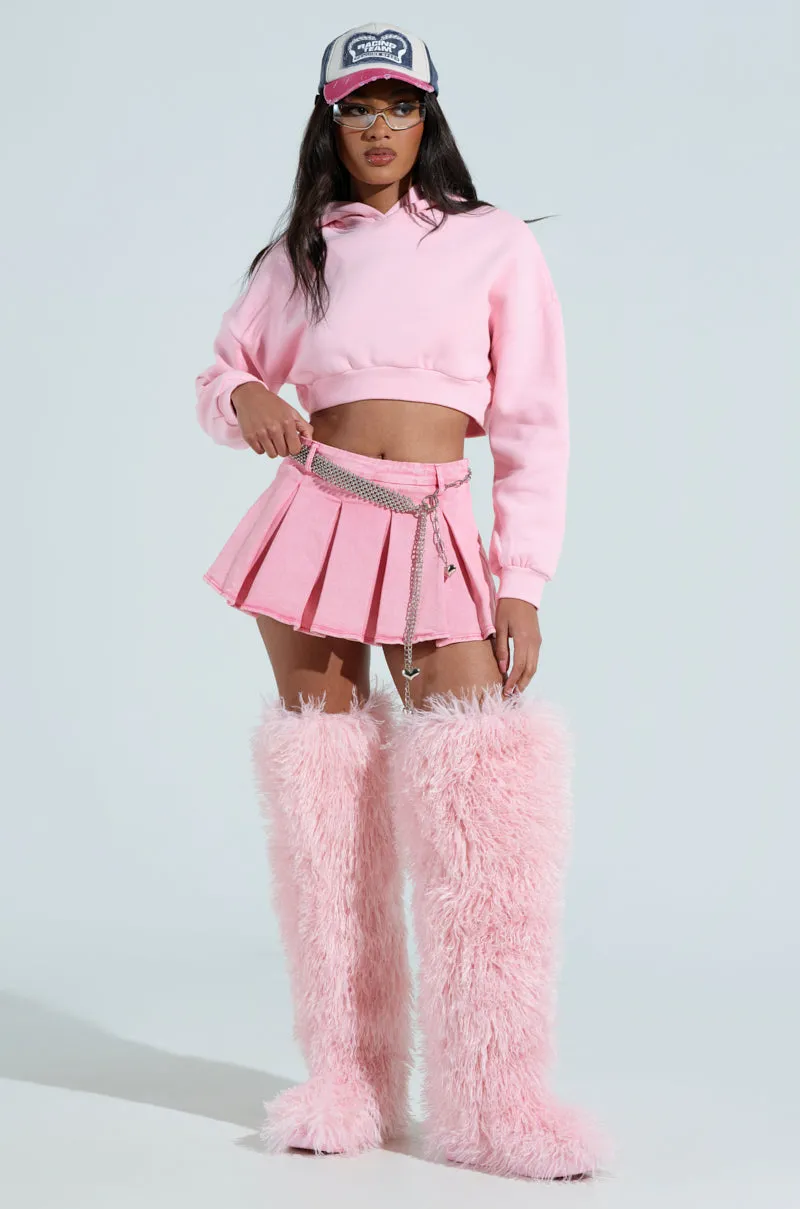 THOUGHT I KNEW YOU PINK DENIM PLEATED MINI SKIRT