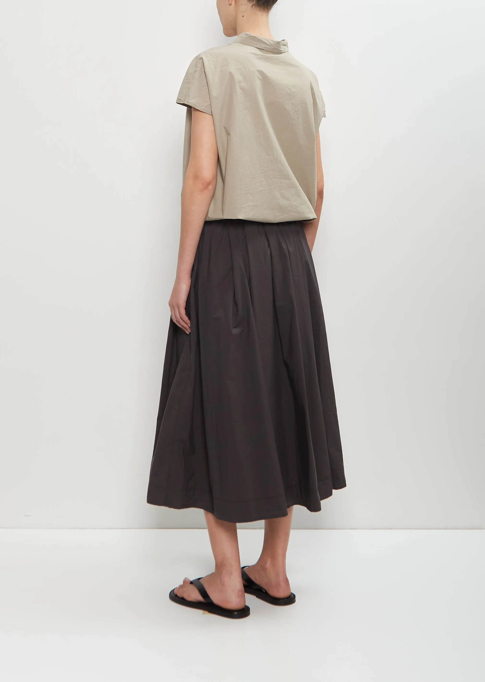 Tissue Cotton Pleated Long Skirt — Brown