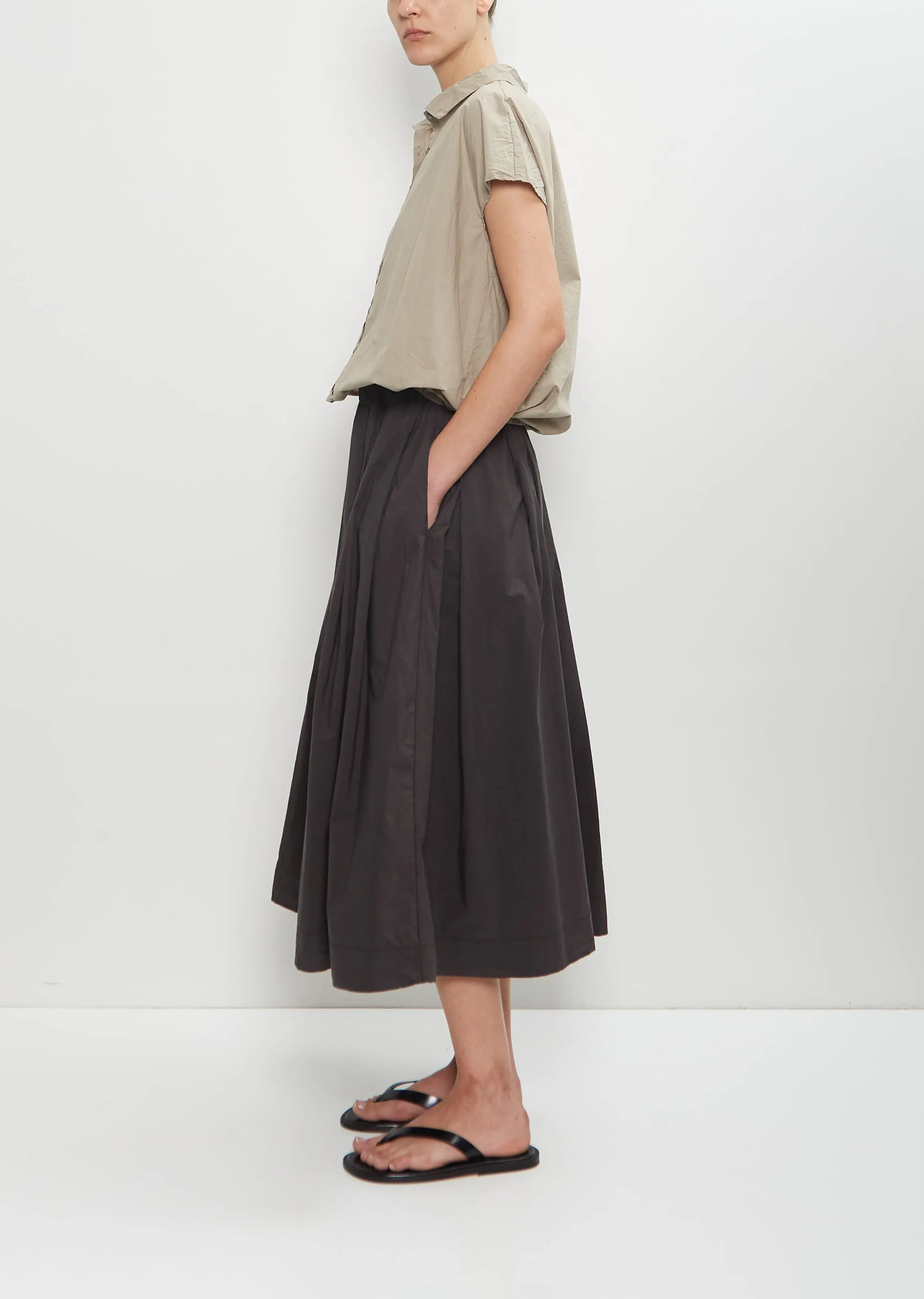 Tissue Cotton Pleated Long Skirt — Brown