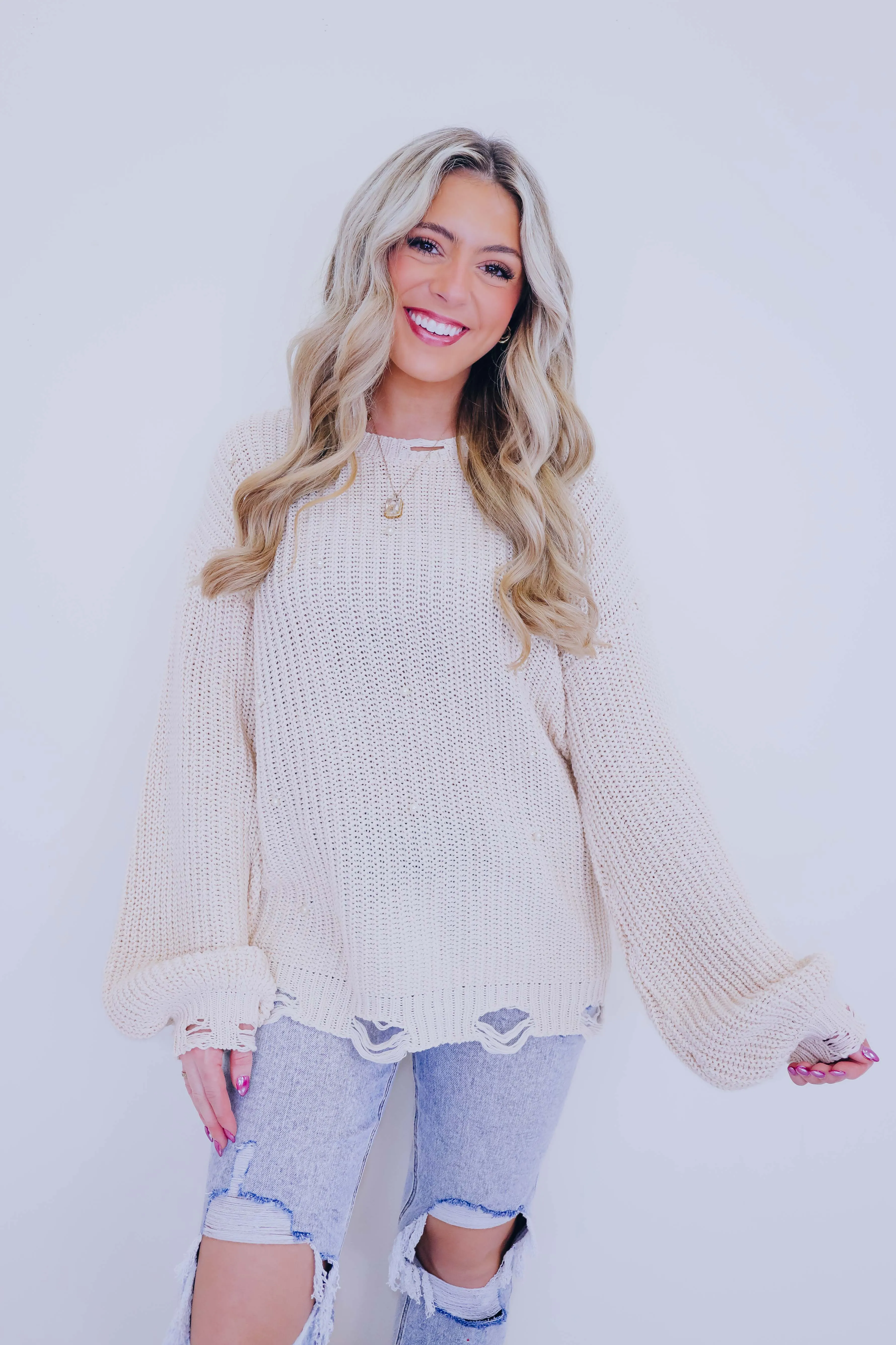 Tori Chiffon Twist N Beaded Sweater By POL