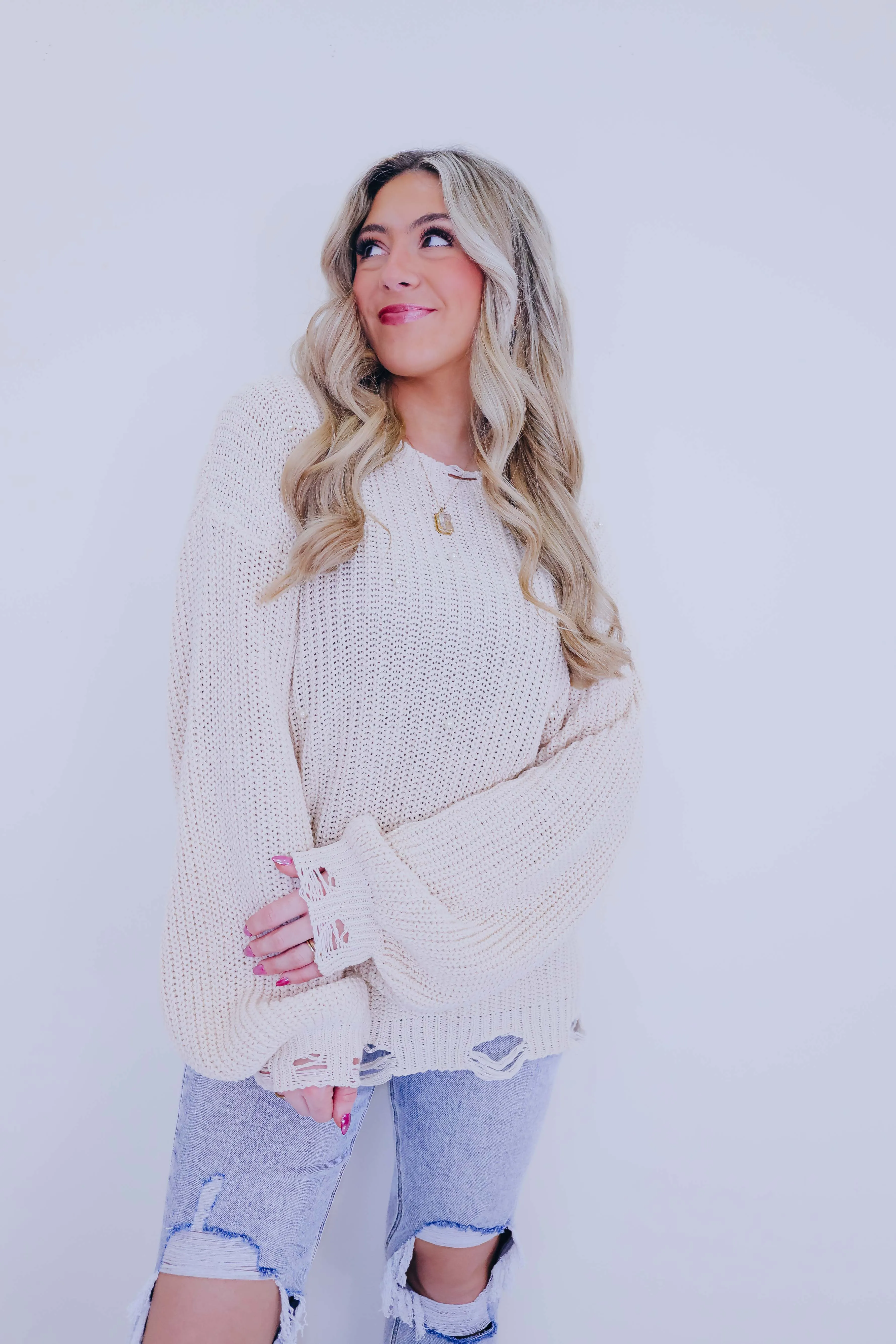 Tori Chiffon Twist N Beaded Sweater By POL