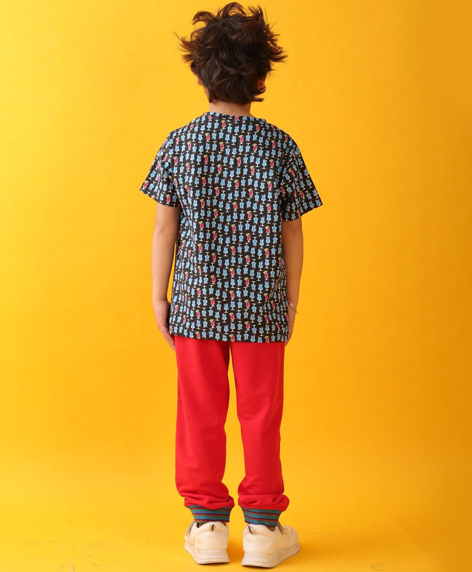 TROPICAL DRINKS SUMMER RED RIB BOYS JOGGER SET - BLACK/RED