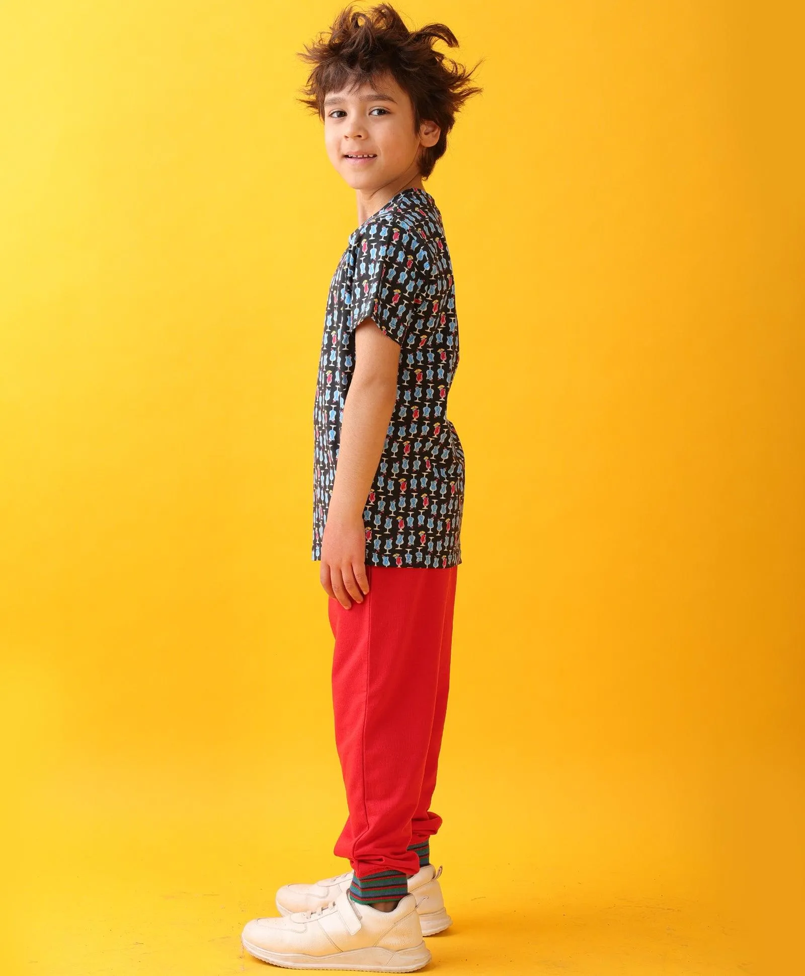 TROPICAL DRINKS SUMMER RED RIB BOYS JOGGER SET - BLACK/RED