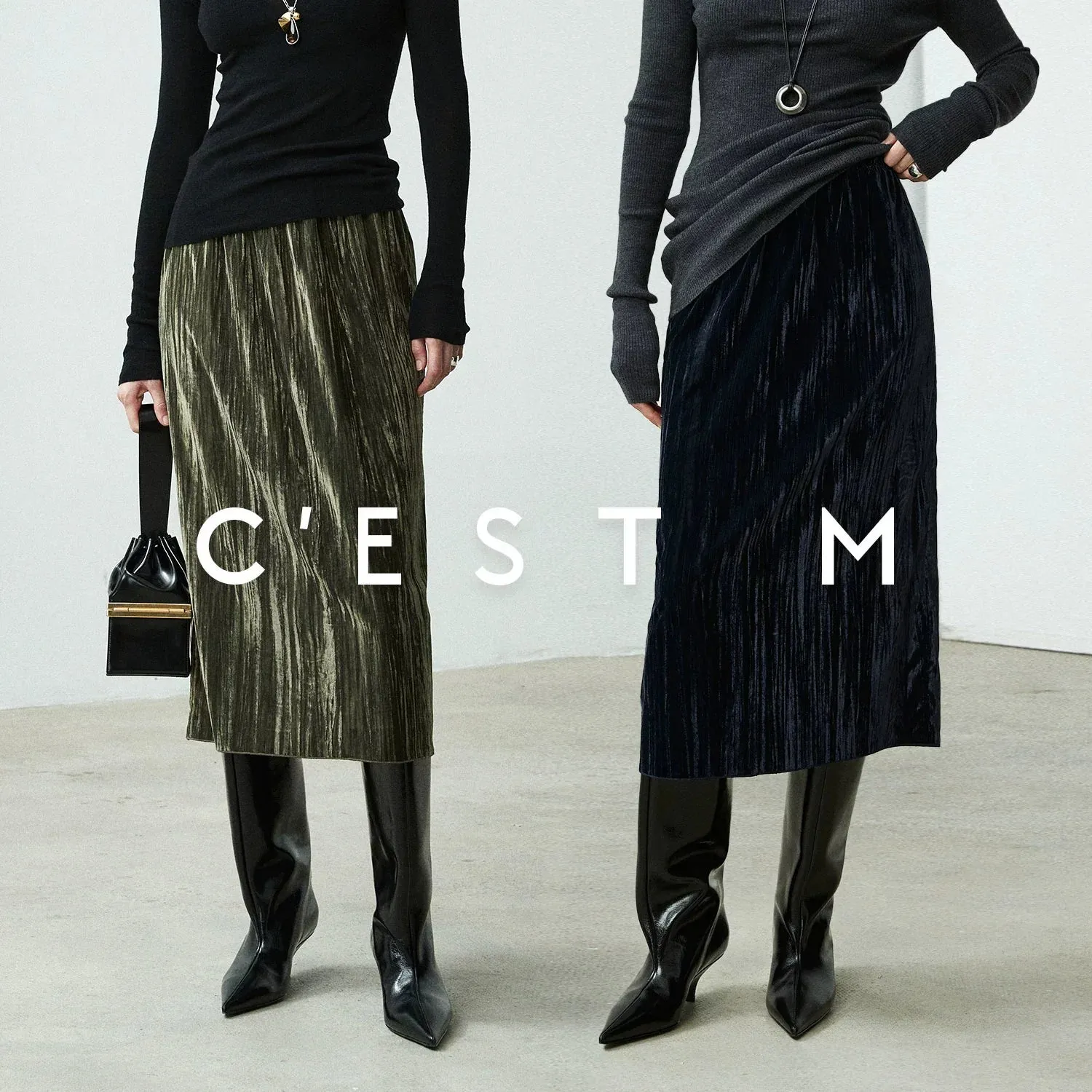 Velvet Pleated Skirt