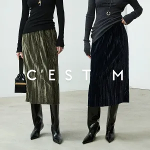 Velvet Pleated Skirt