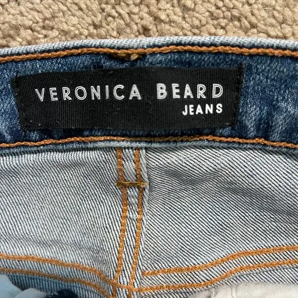 Veronica Beard Distressed 11&quot; High Rise Button-fly Frayed Hem Jeans Women's 29