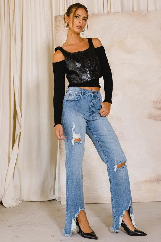 Vibrant M.i.U High Rise Distressed Wide Jeans