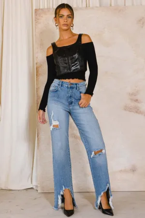 Vibrant M.i.U High Rise Distressed Wide Jeans