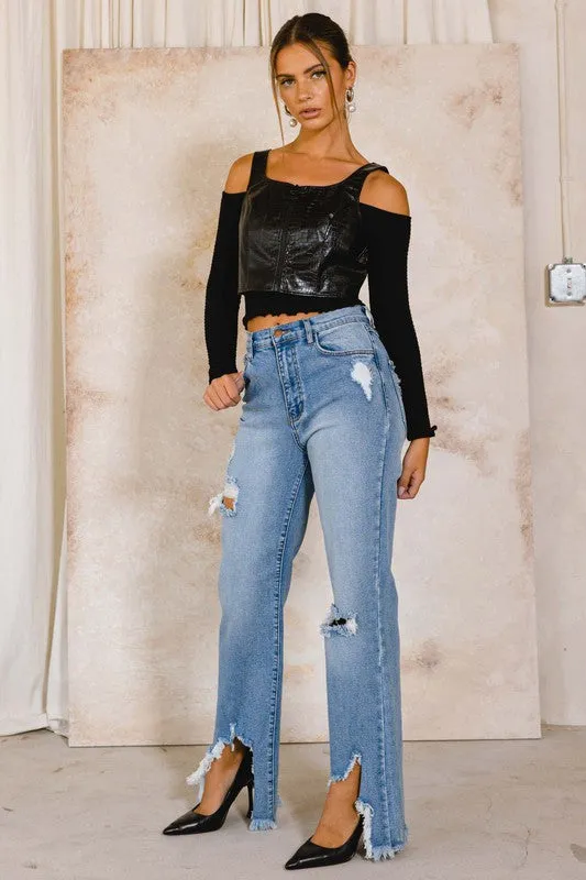 Vibrant M.i.U High Rise Distressed Wide Jeans
