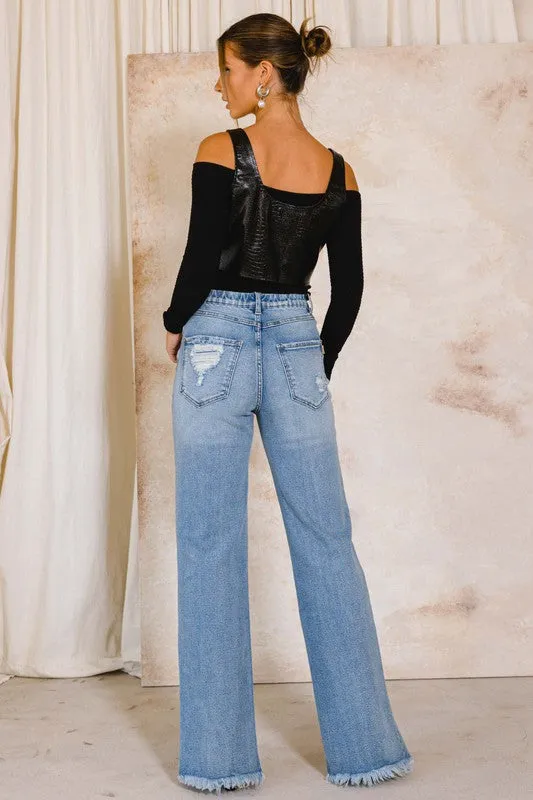 Vibrant M.i.U High Rise Distressed Wide Jeans