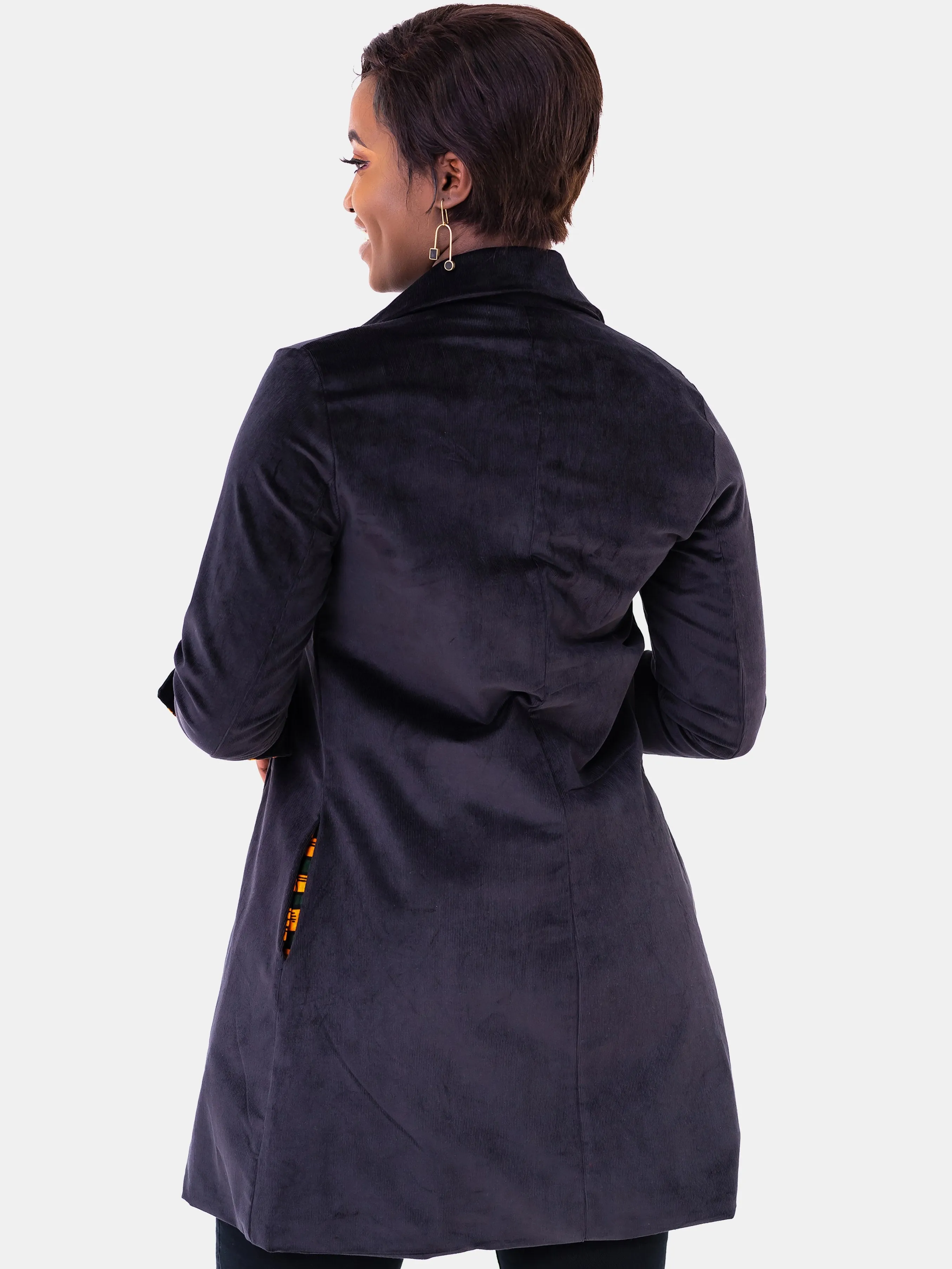 Vivo Corduroy Trench Coat - Black