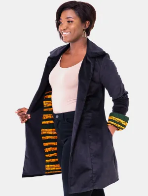 Vivo Corduroy Trench Coat - Black