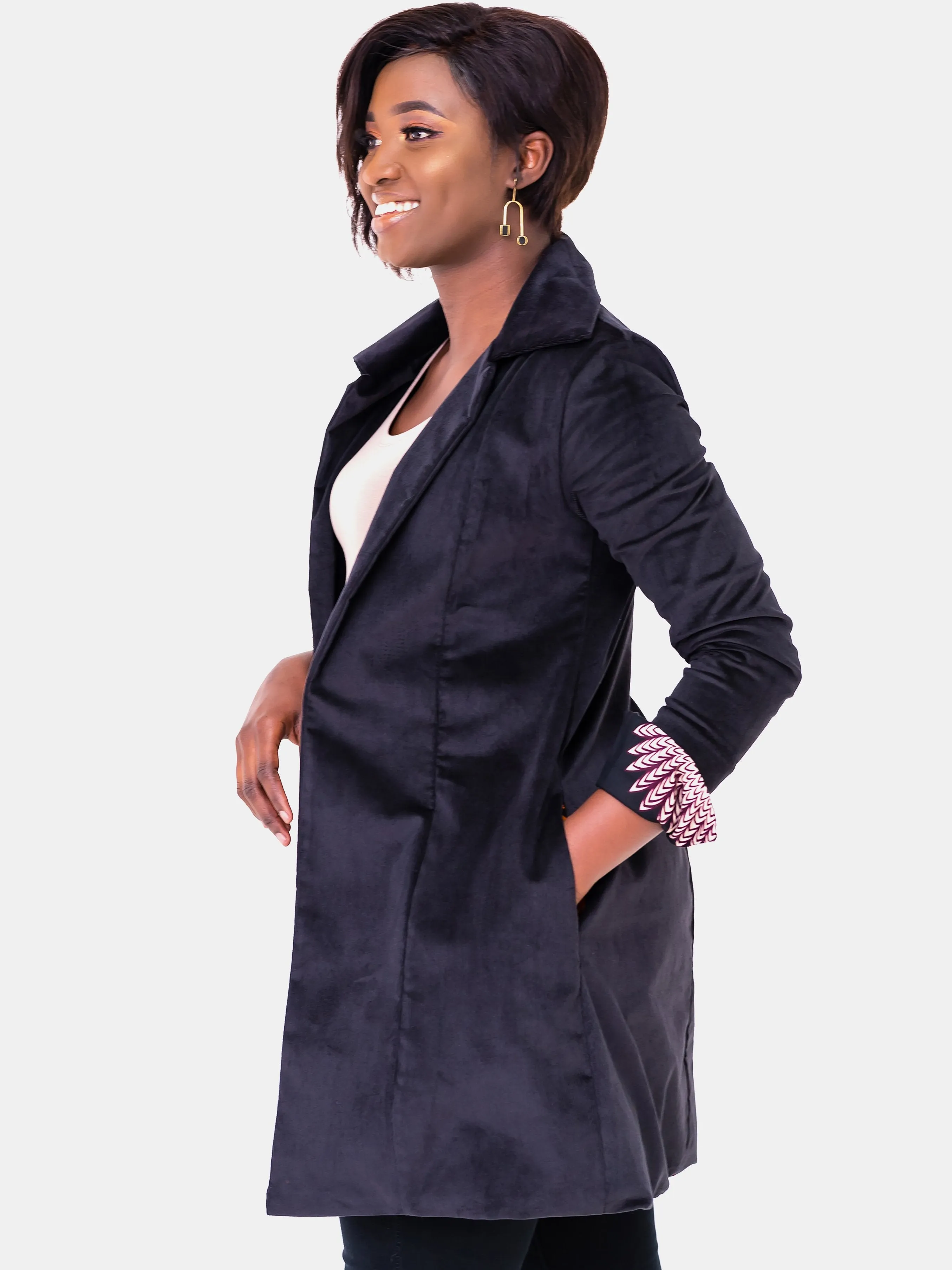Vivo Corduroy Trench Coat - Black