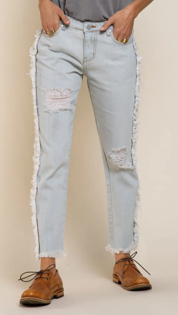 Washed frayed denim