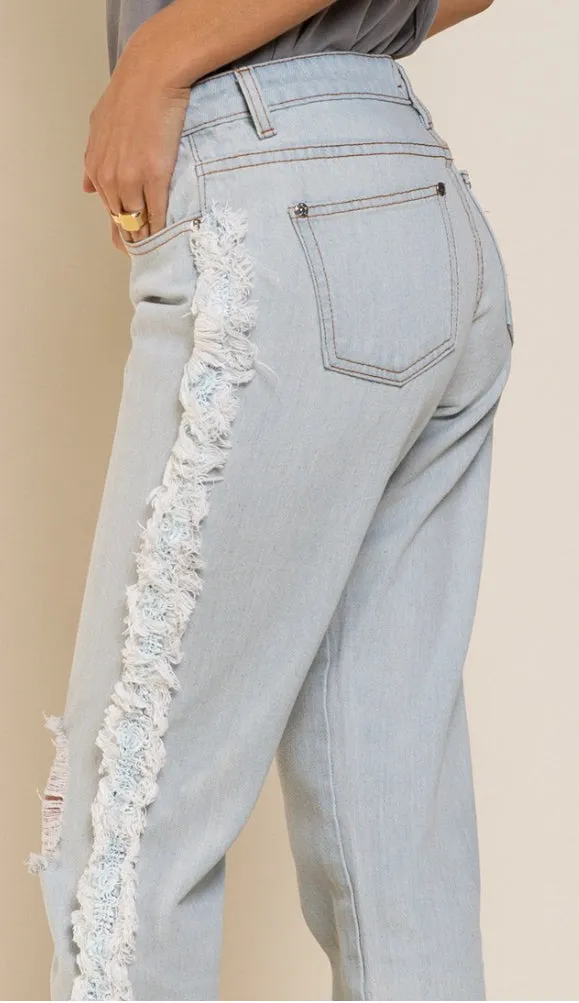 Washed frayed denim