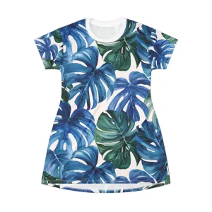 Watercolor Tropics T-shirt Dress - Blue/Green