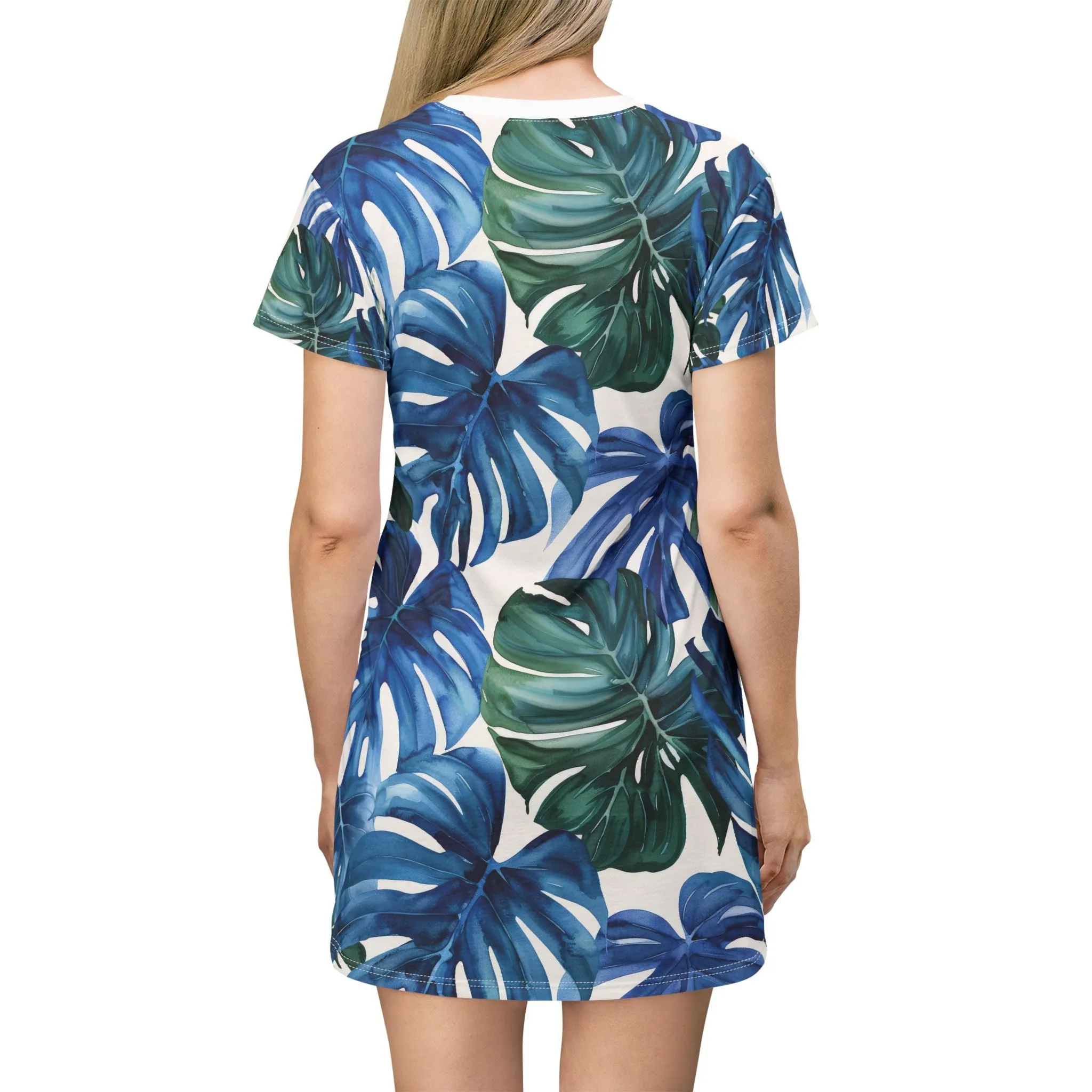 Watercolor Tropics T-shirt Dress - Blue/Green