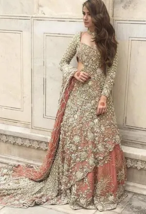 Wedding bridal lahnga with dabkabthreads pearls sequance patch work Model # B 192