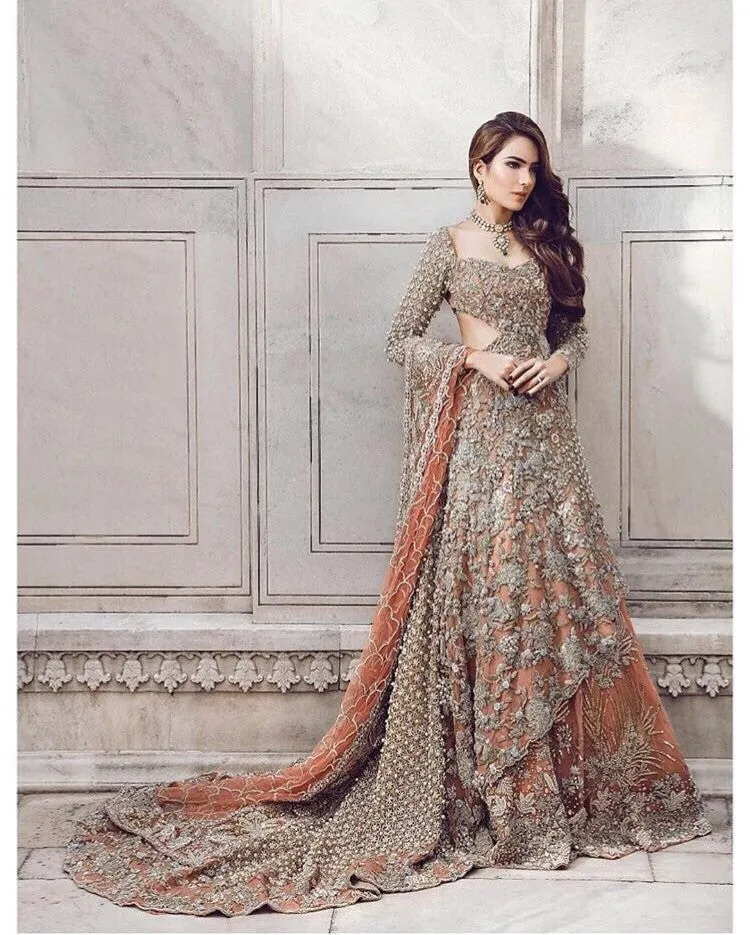 Wedding bridal lahnga with dabkabthreads pearls sequance patch work Model # B 192