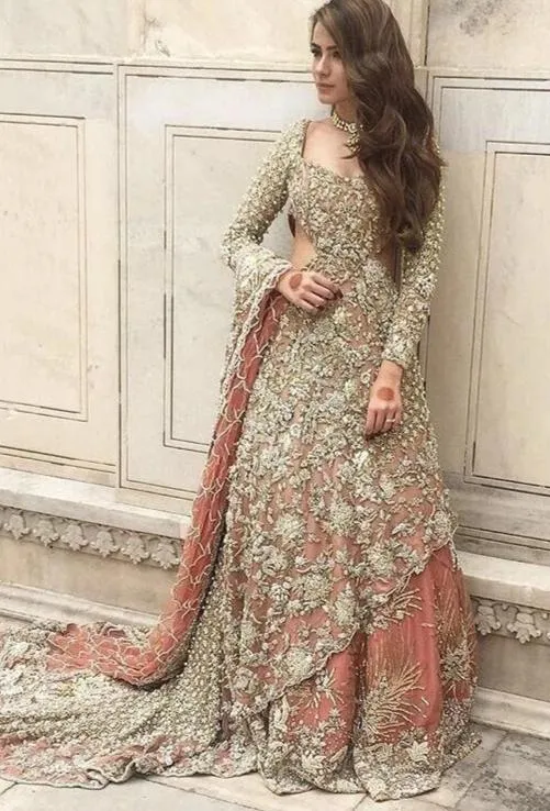 Wedding bridal lahnga with dabkabthreads pearls sequance patch work Model # B 192