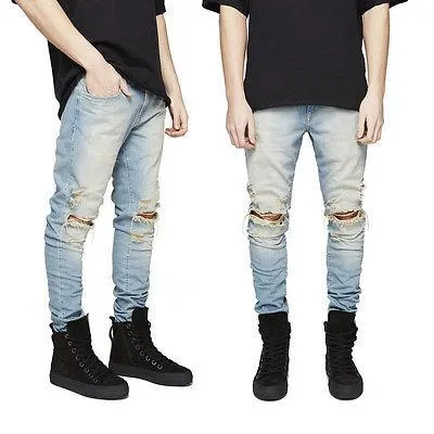 West Louis™ Ripped Skinny Biker Destroyed Jeans