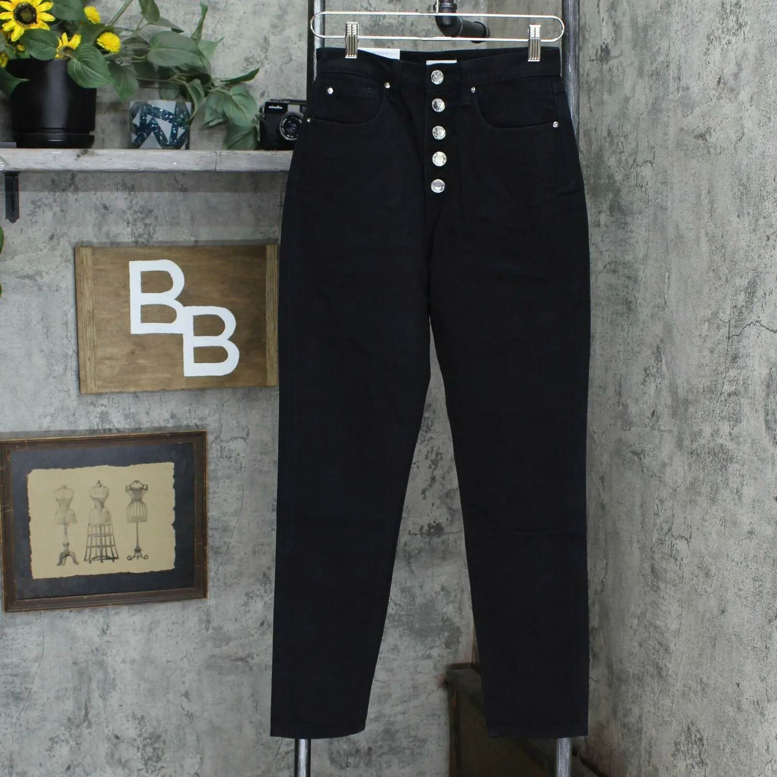 WeWoreWhat The Danielle Crystal Exposed Button High Waist Jeans