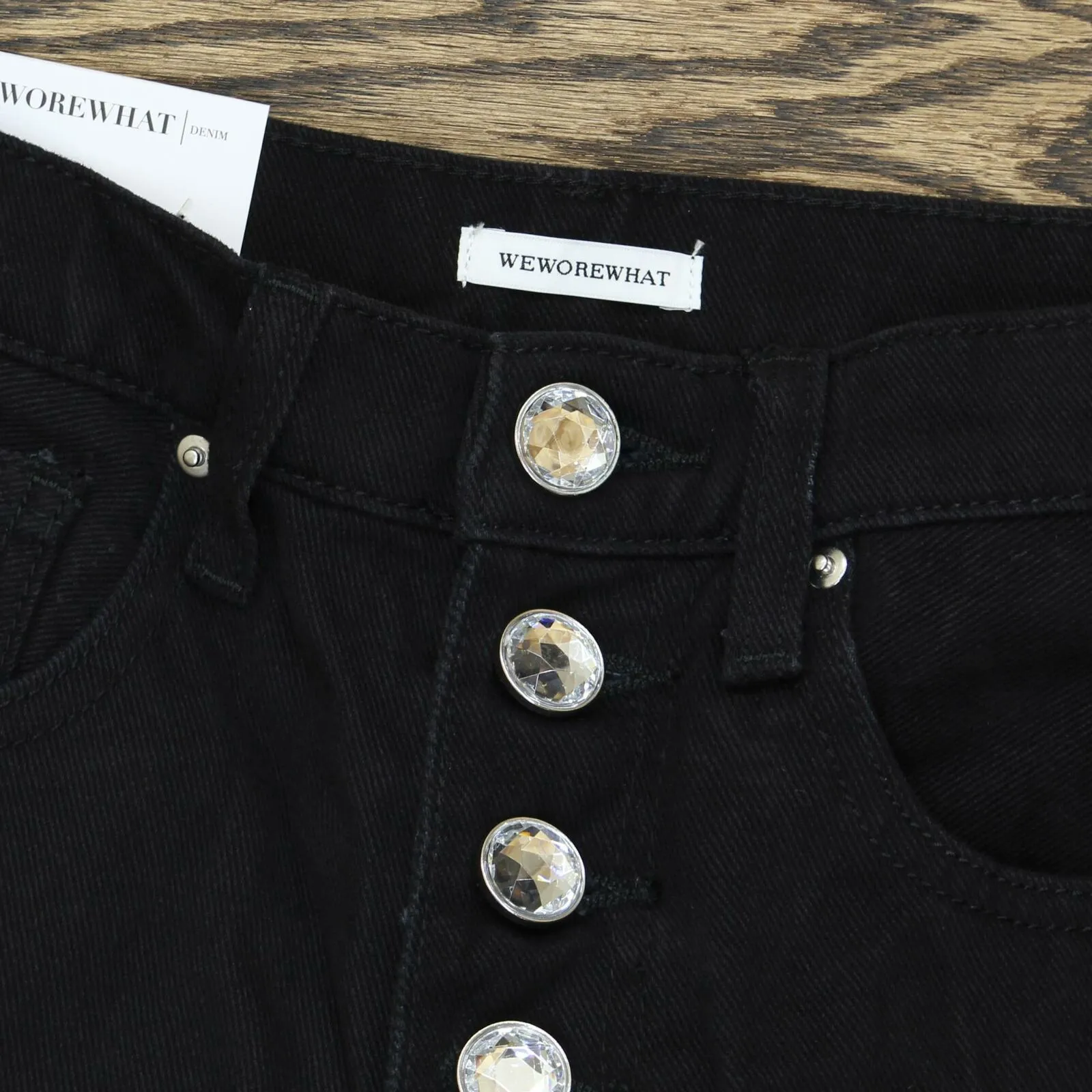 WeWoreWhat The Danielle Crystal Exposed Button High Waist Jeans