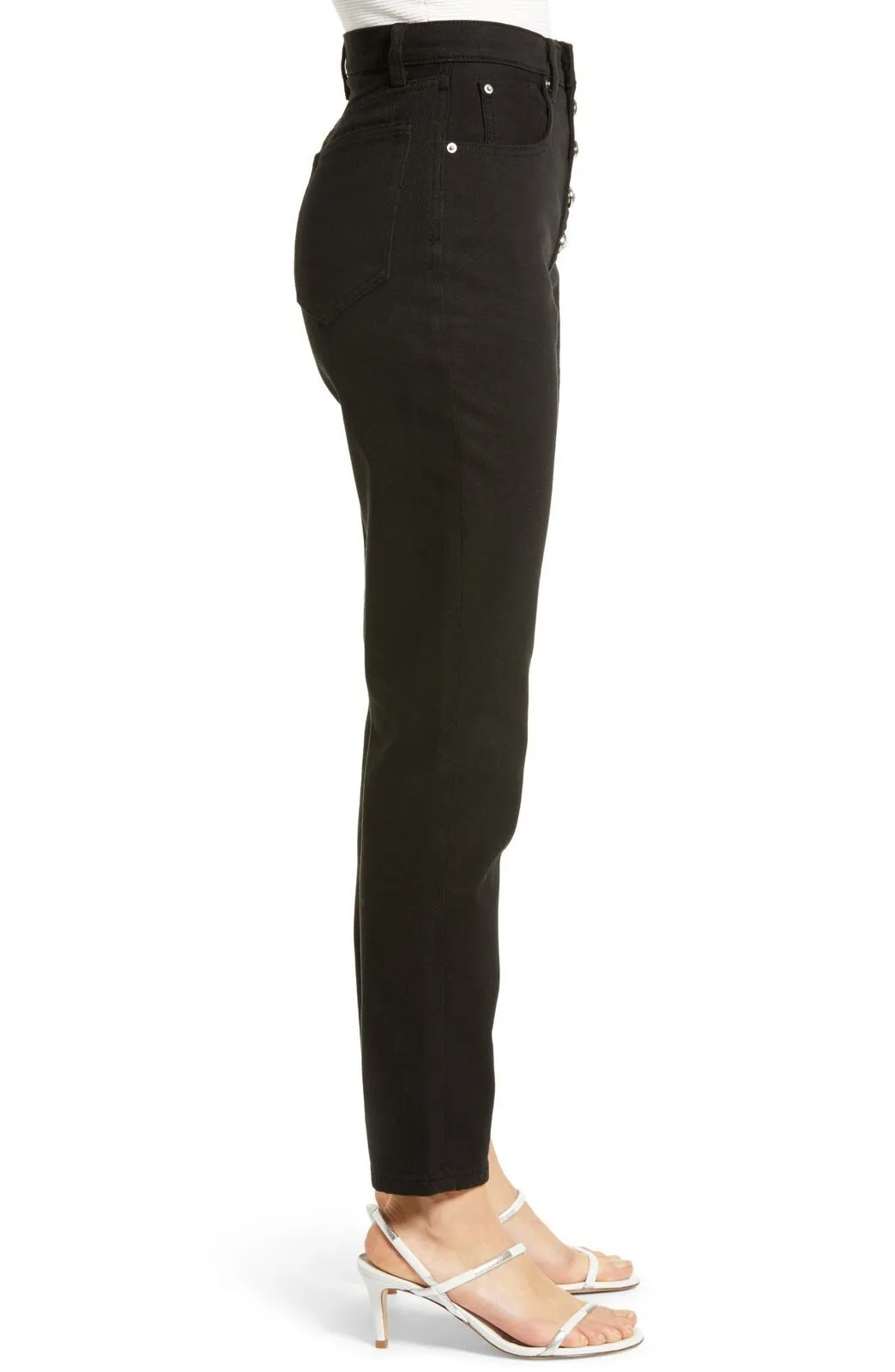 WeWoreWhat The Danielle Crystal Exposed Button High Waist Jeans