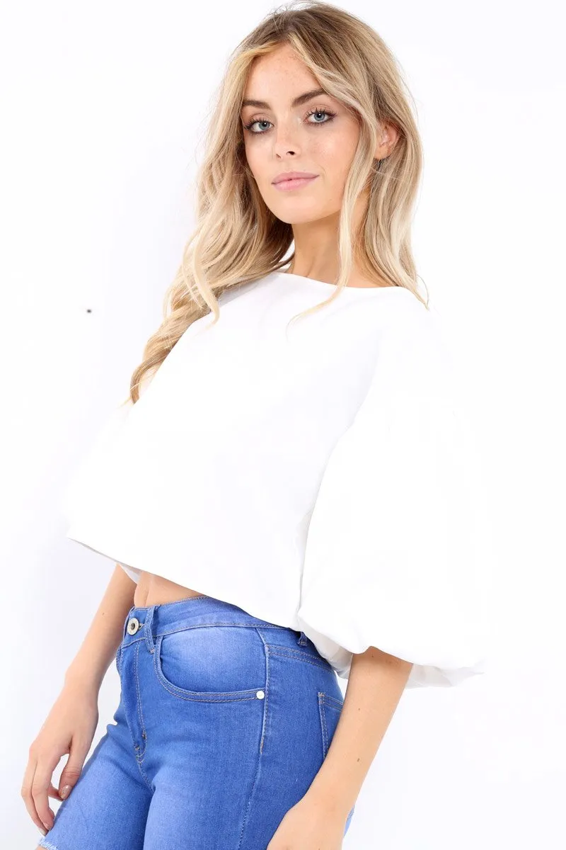 White Puffball Sleeve Top - Indiana