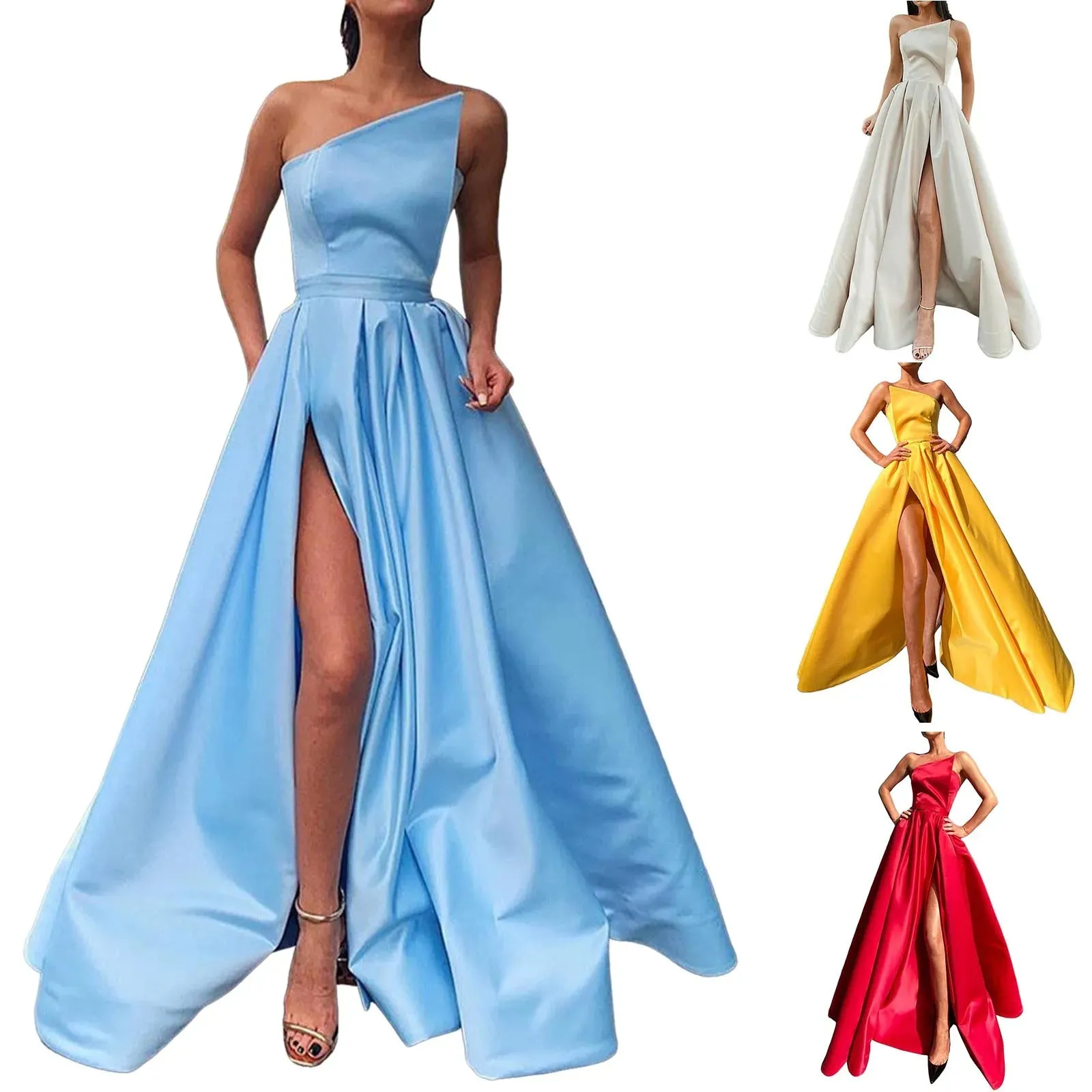 Women Wedding Dress Long Evening Dress Formal Cocktail Dress Satin Bridesmaid Aesthetic Bodycon Elegant Party Club Dresses