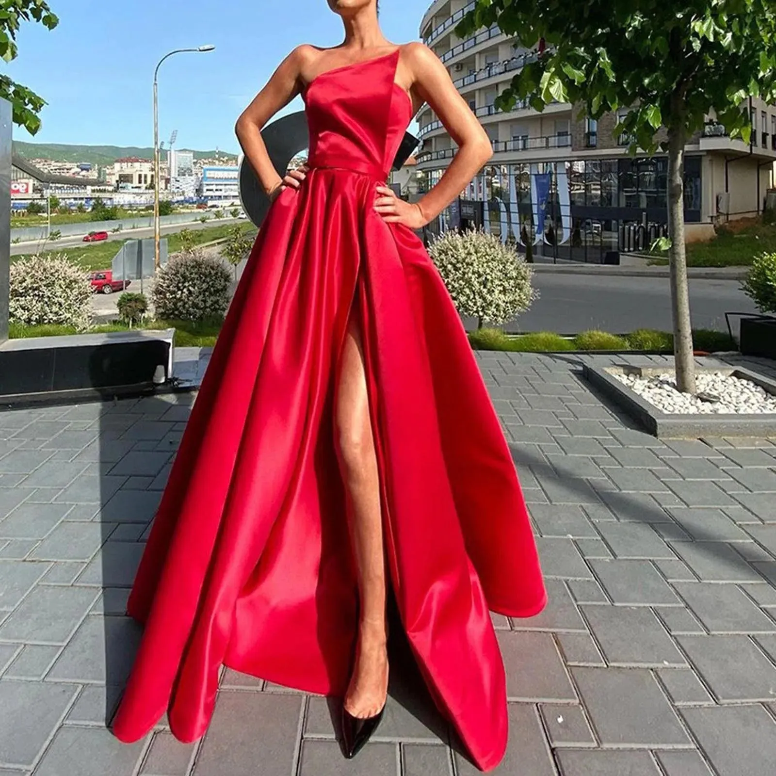 Women Wedding Dress Long Evening Dress Formal Cocktail Dress Satin Bridesmaid Aesthetic Bodycon Elegant Party Club Dresses