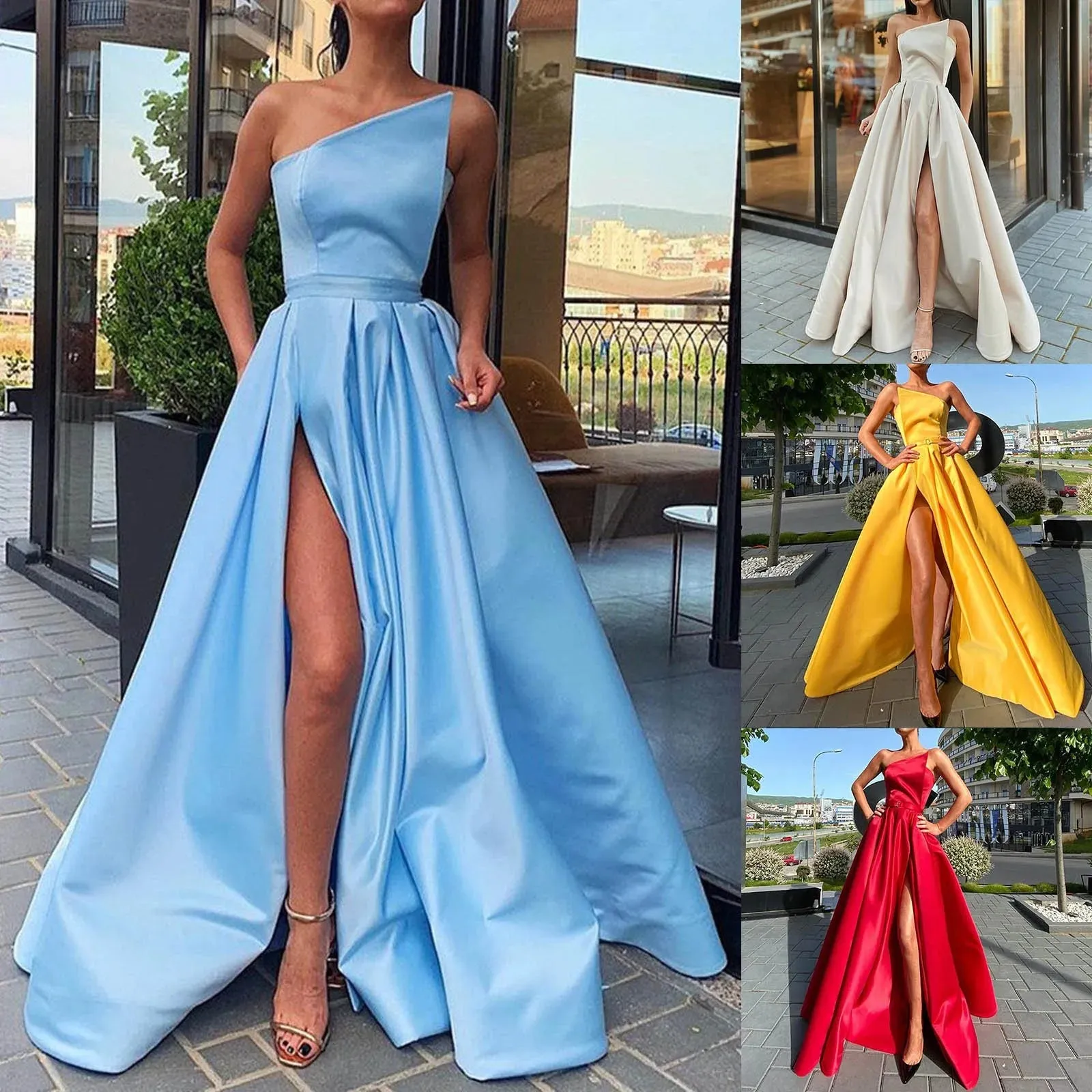 Women Wedding Dress Long Evening Dress Formal Cocktail Dress Satin Bridesmaid Aesthetic Bodycon Elegant Party Club Dresses