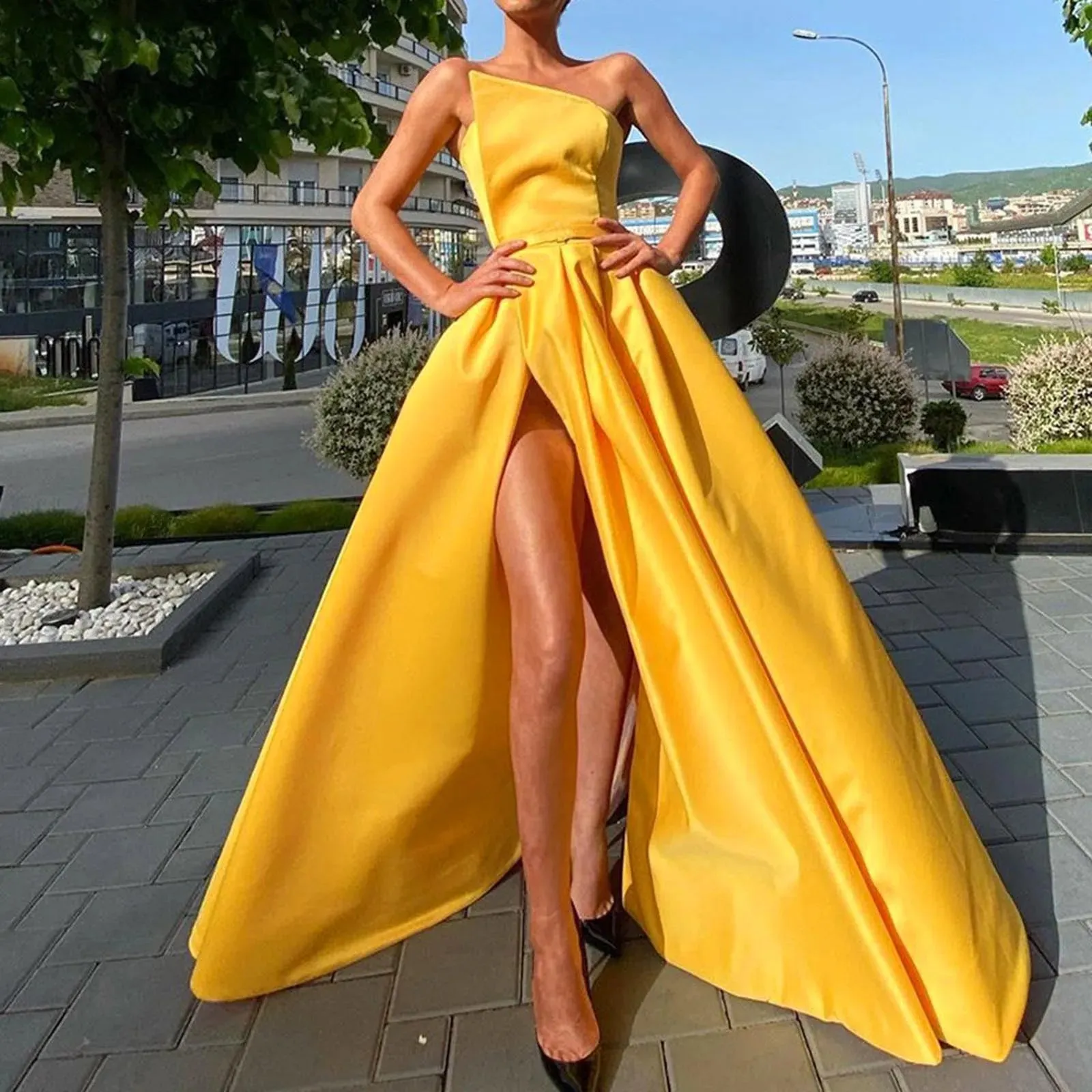Women Wedding Dress Long Evening Dress Formal Cocktail Dress Satin Bridesmaid Aesthetic Bodycon Elegant Party Club Dresses