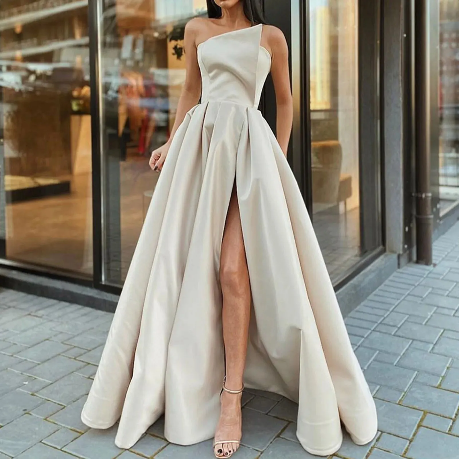 Women Wedding Dress Long Evening Dress Formal Cocktail Dress Satin Bridesmaid Aesthetic Bodycon Elegant Party Club Dresses