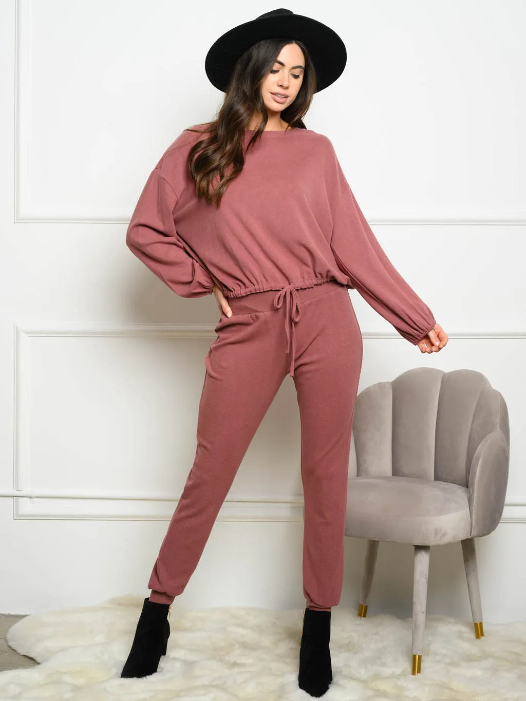 WOMEN'S BRUSHED LOUNGE WEAR 2PC. JOGGER SET