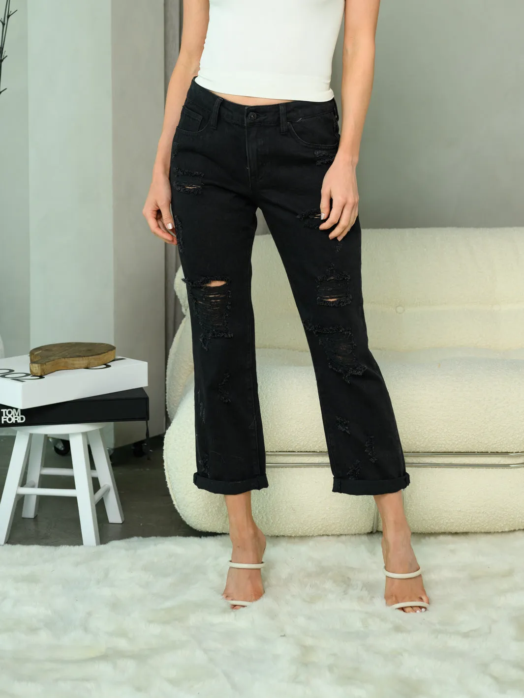 WOMEN'S DENIM DISTRESSED POCKETS JEANS
