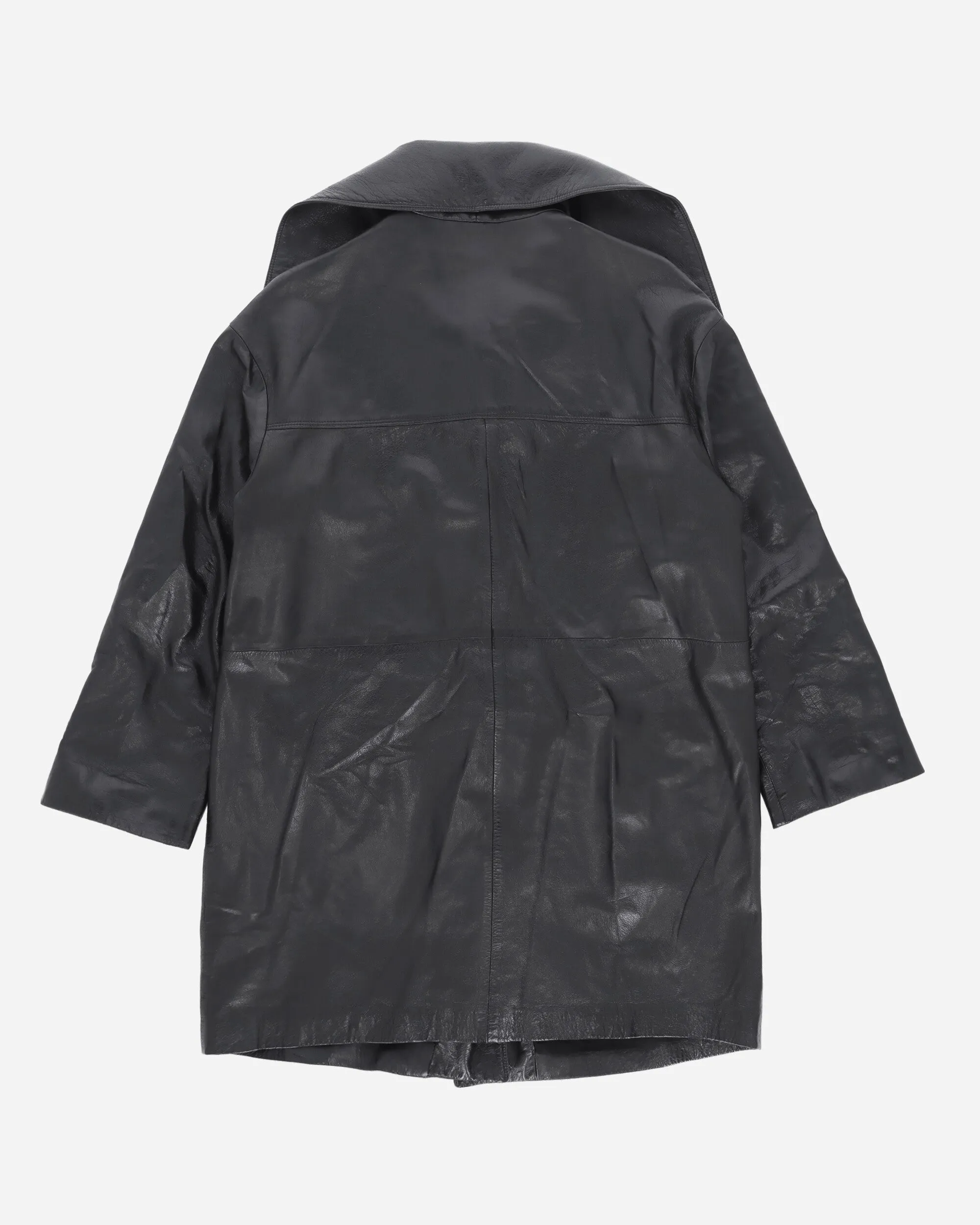 Women's Leather Single Line Trench Coat Black
