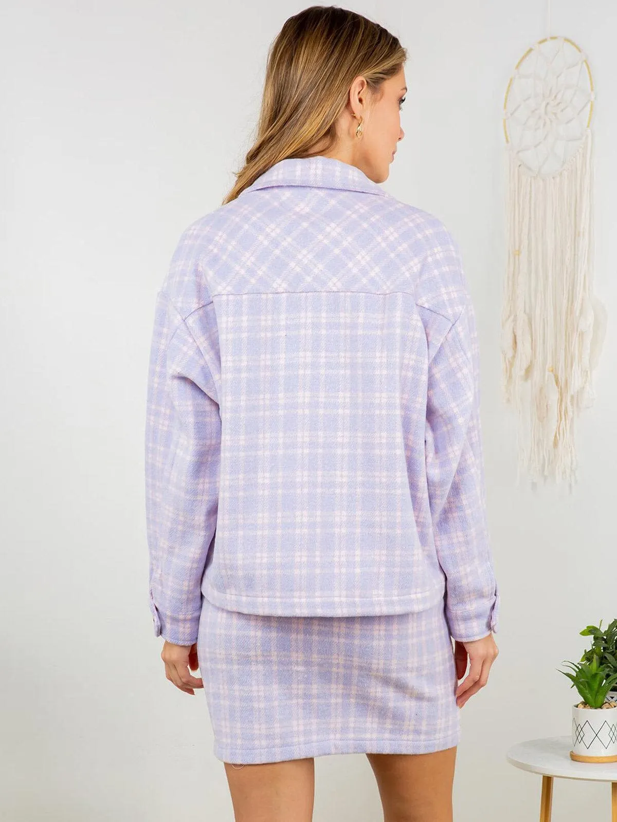 WOMEN'S LONG SLEEVE BUTTON UP PLAID JACKET