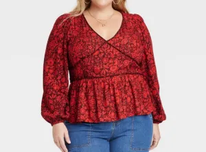 Women's Plus Size Long Sleeve Embroidered Blouse - Knox Rose