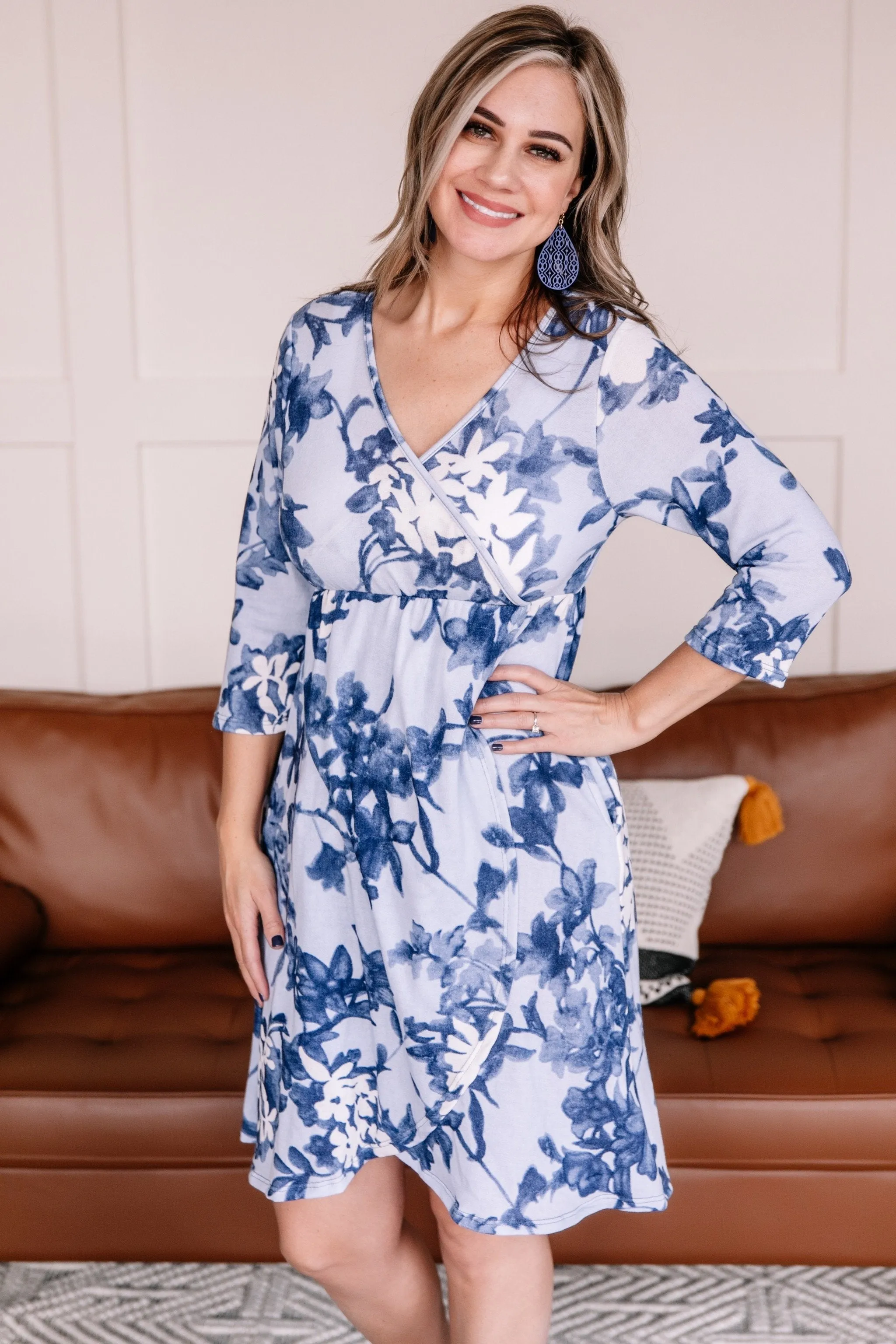 Wrap Things Up Blue Floral Dress