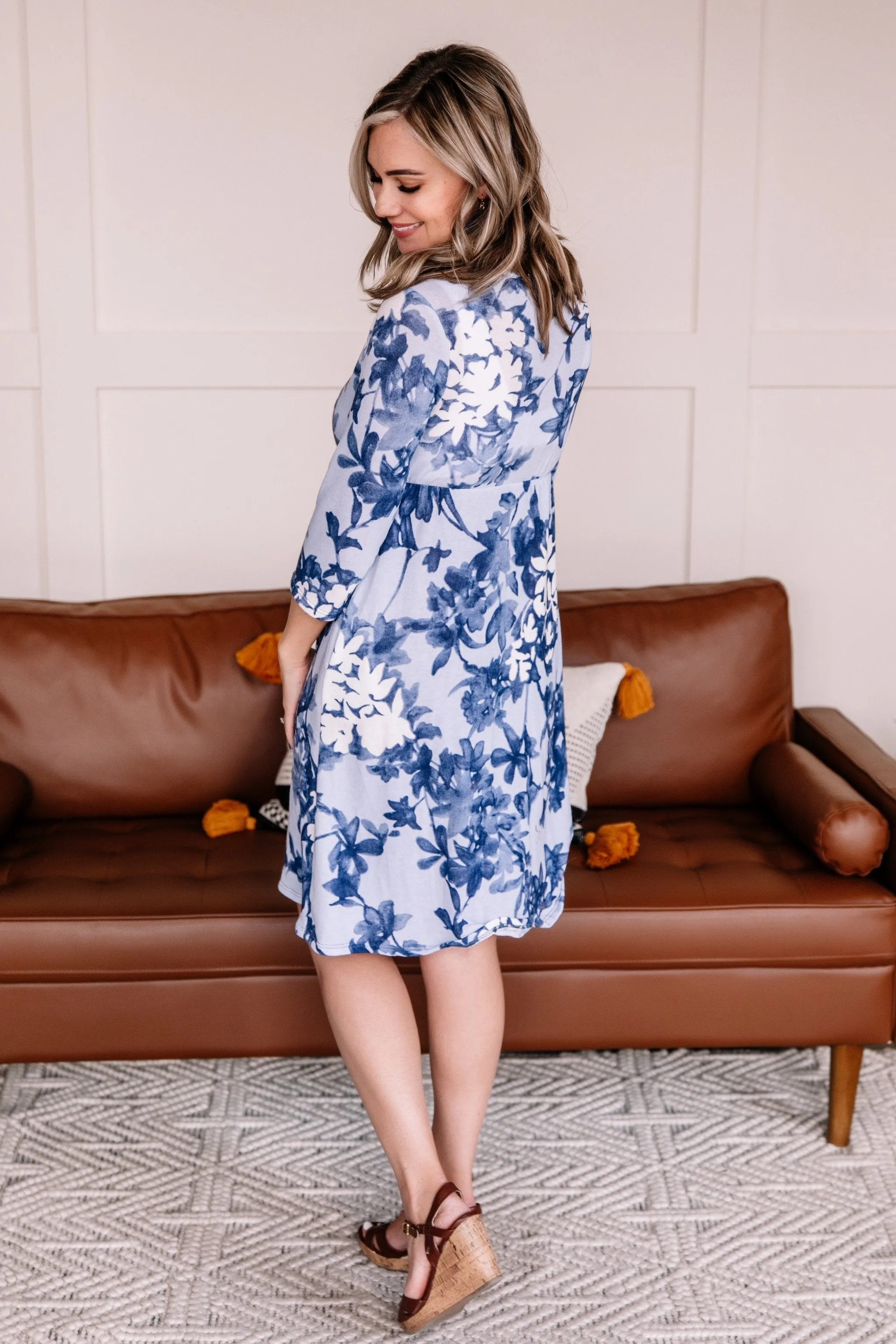 Wrap Things Up Blue Floral Dress